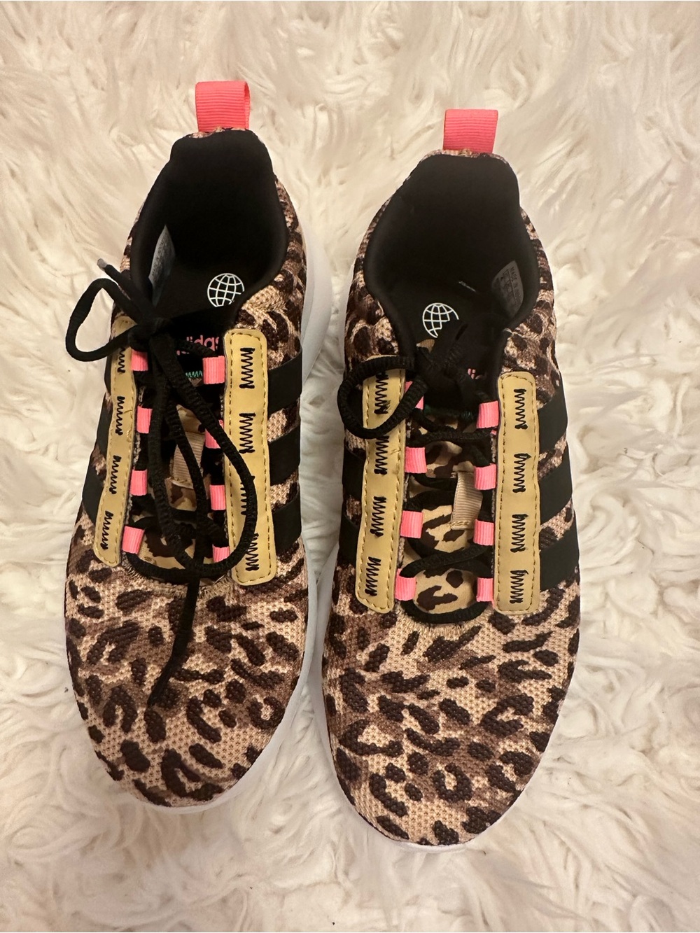 NWOT Leopard Print Adidas Athletic Sneakers with Pink Accents